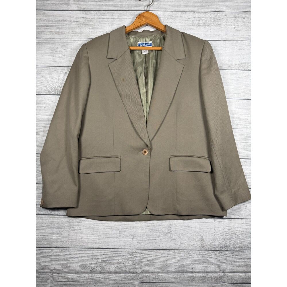 Vintage Pendleton Classic Women’s 14 Taupe 100% Wool Blazer Made USA 4081